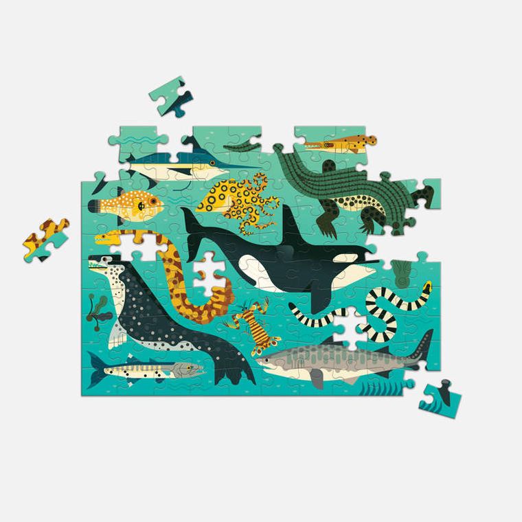 Mudpuppy, Drapieżniki lądowe i wodne, puzzle dwustronne, 100 elementów