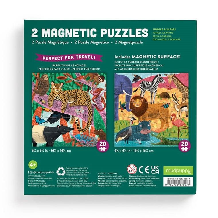 Mudpuppy, Safari & Dżungla, puzzle magnetyczne, 2w1, 20 elementów