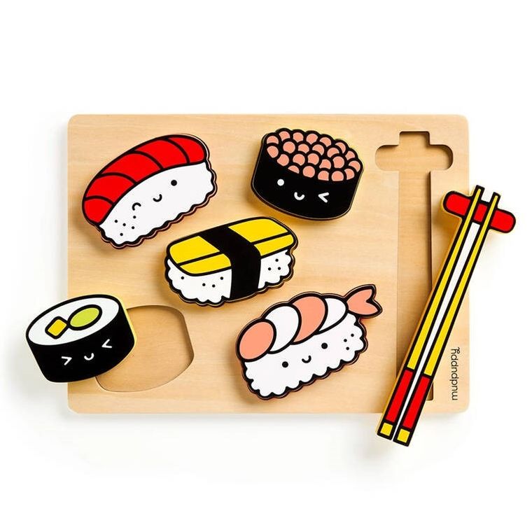 Mudpuppy, Sushi, pierwsze puzzle drewniane 3D, 6 elementów