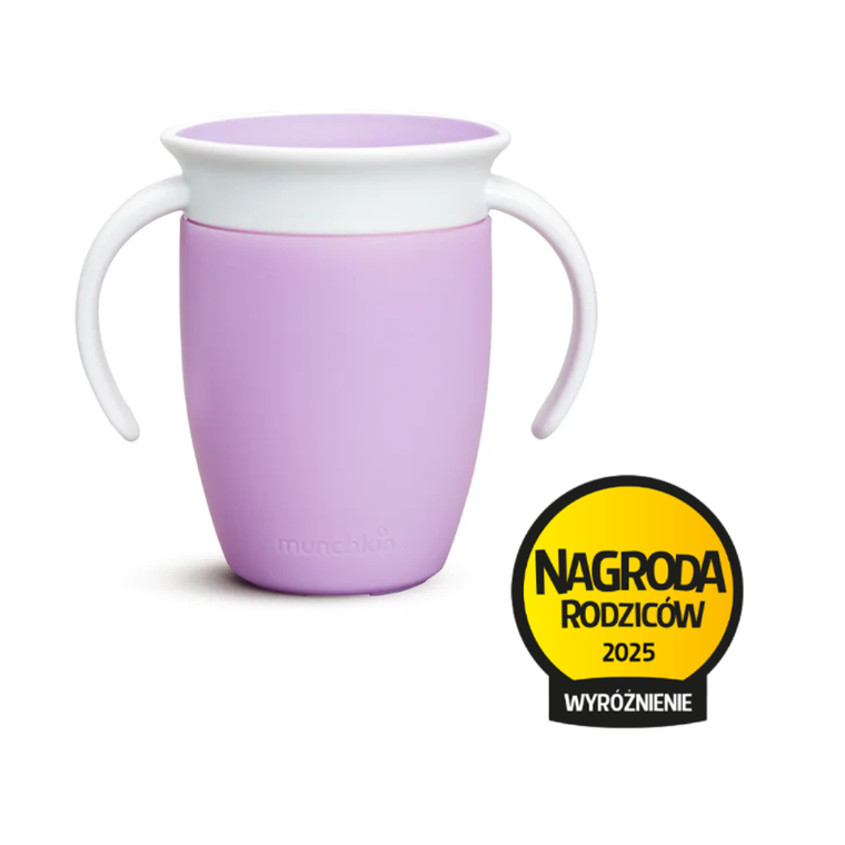 Munchkin, Miracle 360°, kubek treningowy z uchwytami, fioletowy, 207 ml