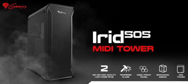 Natec, Genesis, obudowa komputerowa, IRID 505 MIDI TOWER, Z OKNEM, USB 3.0