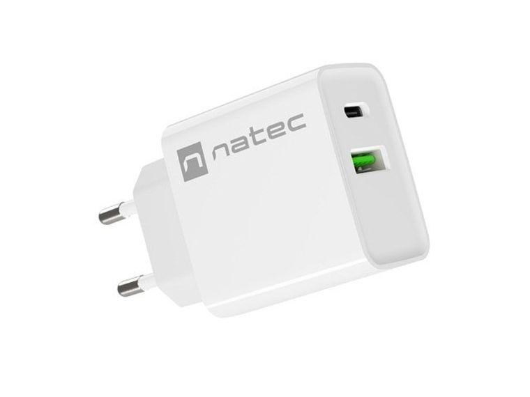 Natec Ładowarka Sieciowa Ribera USB-a + USB-c 20w Power Delivery, biała Nuc-2061