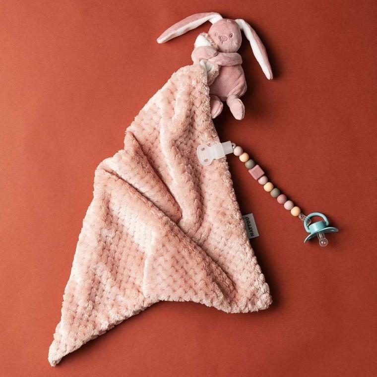 Nattou, Lapidou pineapple, pluszowy kocyk z króliczkiem, różowo-biały, 50-50 cm