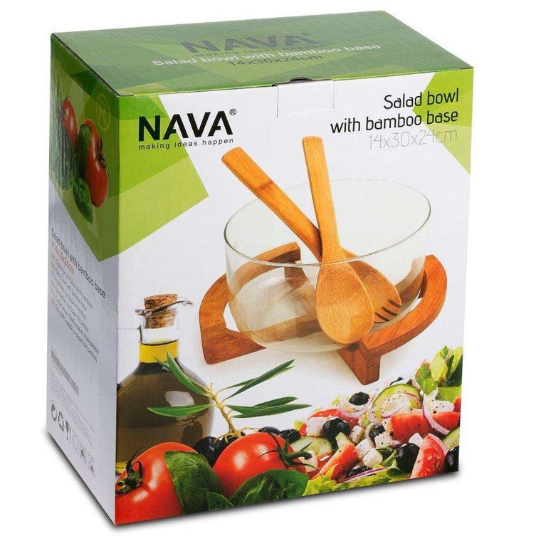 Nava, miska szklana z łyżkami do sałaty, 24 cm, 5l