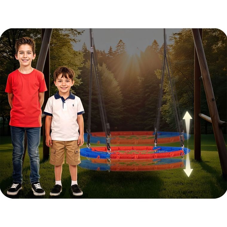 Neo-Sport, Swingo, huśtawka okrągła, bocianie gniazdo, niebiesko-czerwona, 95 cm