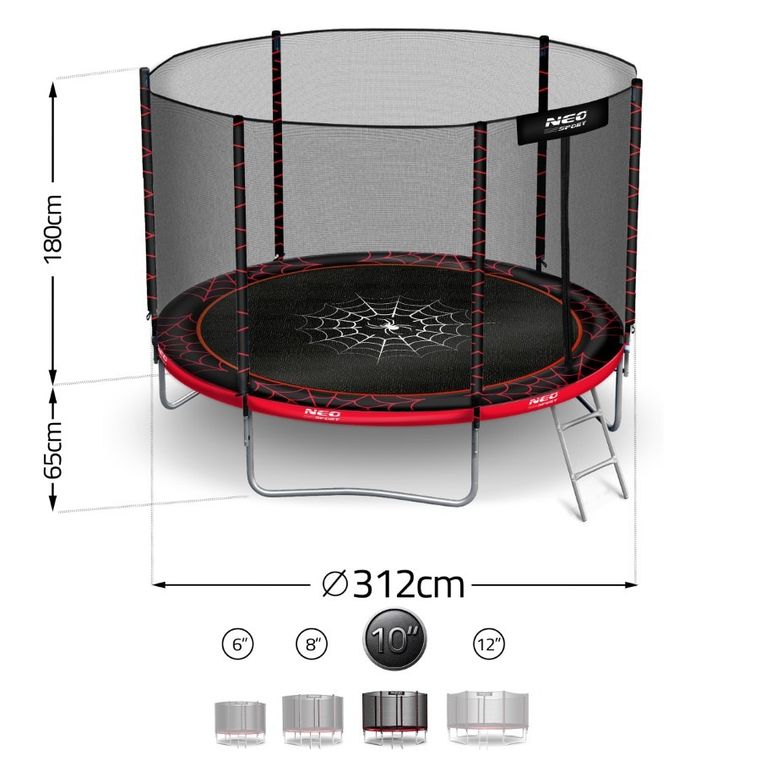 Neo-Sport, trampolina ogrodowa z siatką zewnętrzną i drabinką, 10ft/312 cm
