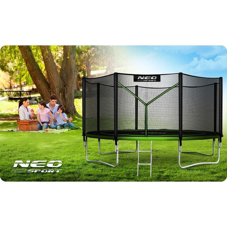 Neo-Sport, trampolina ogrodowa z siatką zewnętrzną i drabinką, 13ft/404 cm