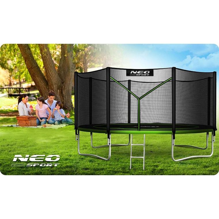Neo-Sport, trampolina ogrodowa z siatką zewnętrzną i drabinką, 14ft/435 cm