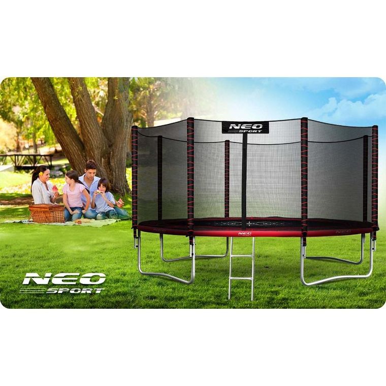 Neo-Sport, trampolina ogrodowa z siatką zewnętrzną i drabinką, 14ft/435 cm