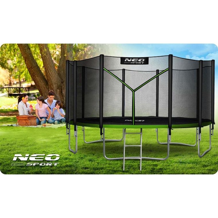 Neo-Sport, trampolina ogrodowa z siatką zewnętrzną i drabinką, 15ft/465 cm