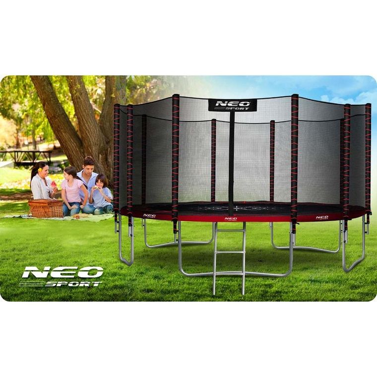 Neo-Sport, trampolina ogrodowa z siatką zewnętrzną i drabinką, 15ft/465 cm