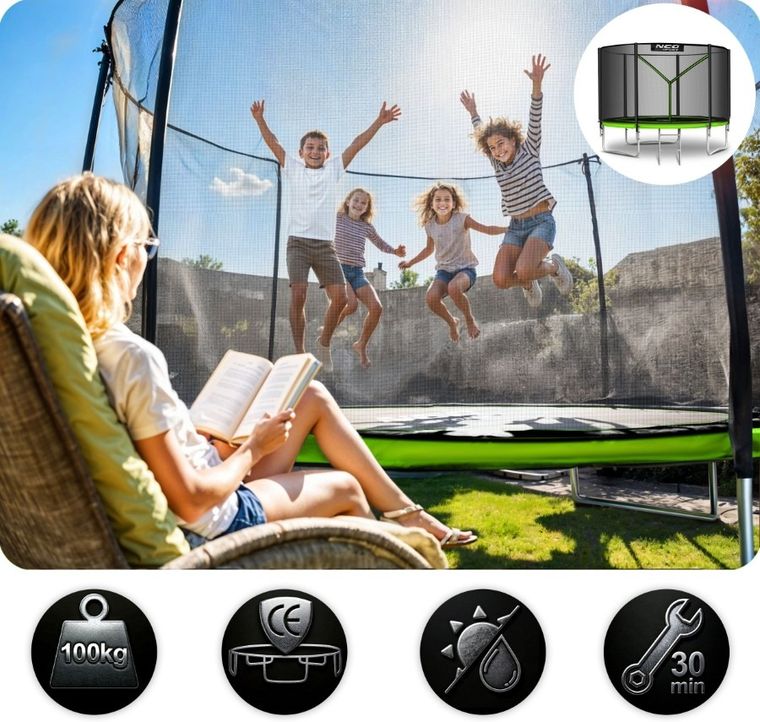 Neo-Sport, trampolina ogrodowa z siatką zewnętrzną i drabinką, 8ft/252 cm