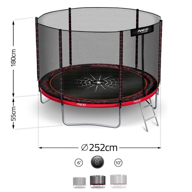 Neo-Sport, trampolina ogrodowa z siatką zewnętrzną i drabinką, 8ft/252 cm