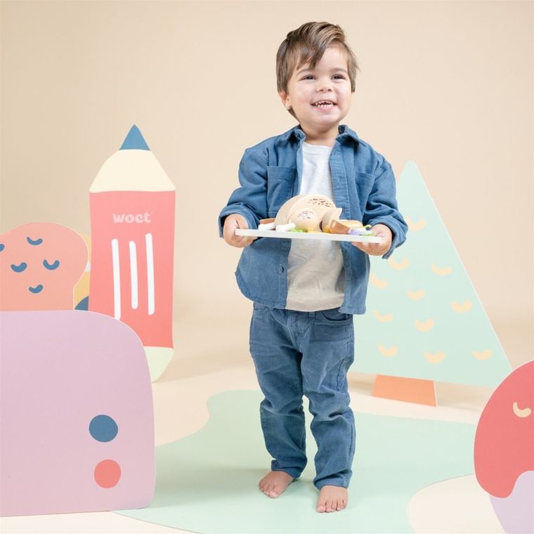 New Classic Toys, pieczony kurczak, drewniany zestaw jedzenia i akcesoriów kuchennych