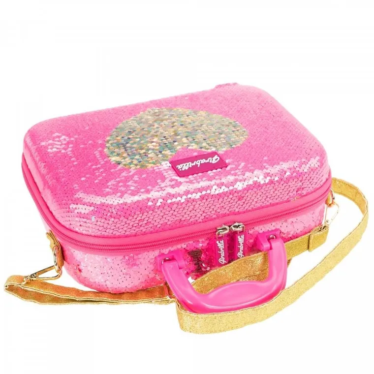 Nice, Make Up Girabrilla, cekinowa walizka z kosmetykami, różowa ze złotym