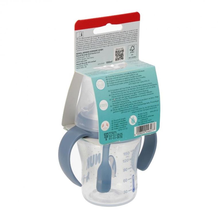 Nuk, butelka do nauki picia ze słomką, pingwinek, 150 ml