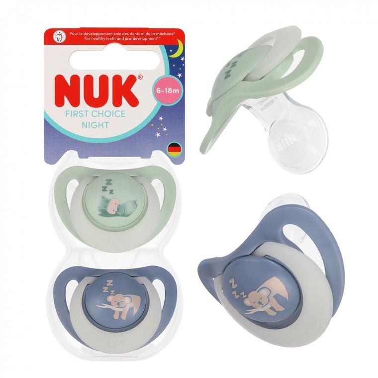 Nuk, First Choice, smoczek uspokajający, hipopotam i koala, 6-18m, 2 szt.