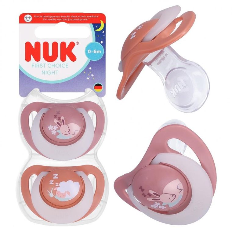 Nuk, First Choice, smoczek uspokajający, królik i owca, 0-6m, 2 szt.
