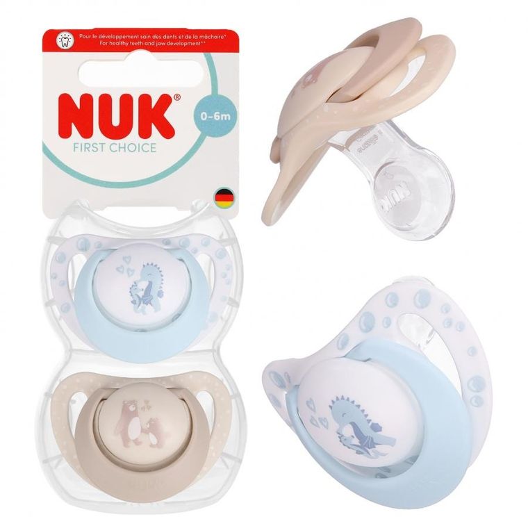 Nuk, First Choice, smoczek uspokajający, miś i konik morski, 0-6m, 2 szt.