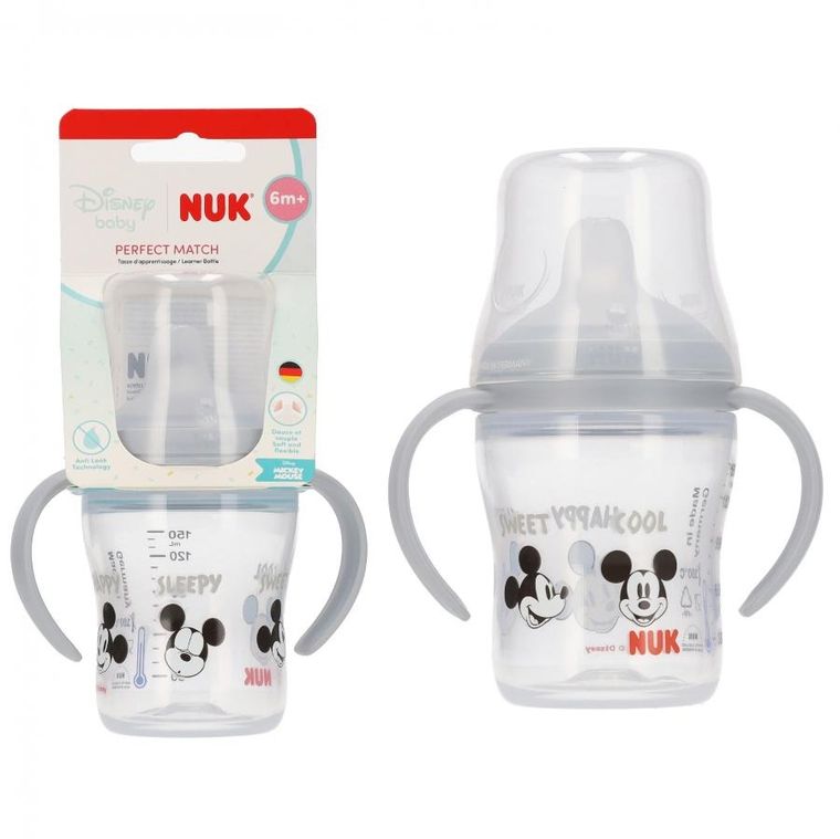 Nuk, Myszka Miki, butelka z uchwytem, popielata, 6m+, 150 ml