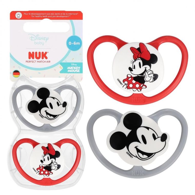 Nuk, Myszka Miki, Perfect Match Air, smoczek uspokajający, czerwony, 0-6m, 2 szt.