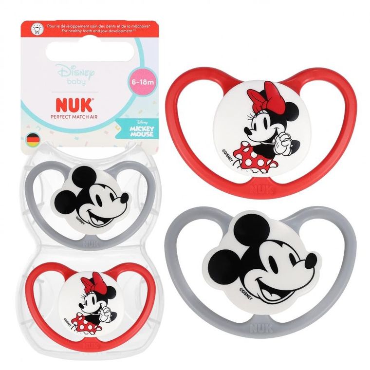 Nuk, Myszka Miki, Perfect Match Air, smoczek uspokajający, czerwony, 6-18m, 2 szt.