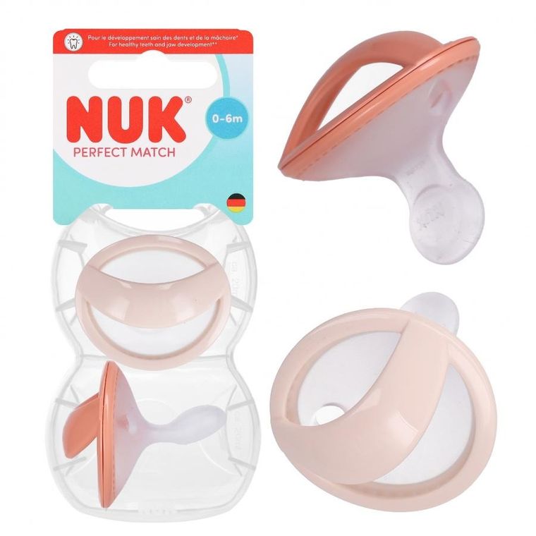 Nuk, Perfect Match, smoczek uspokajający, beżowy i czerwony, 0-6m, 2 szt.