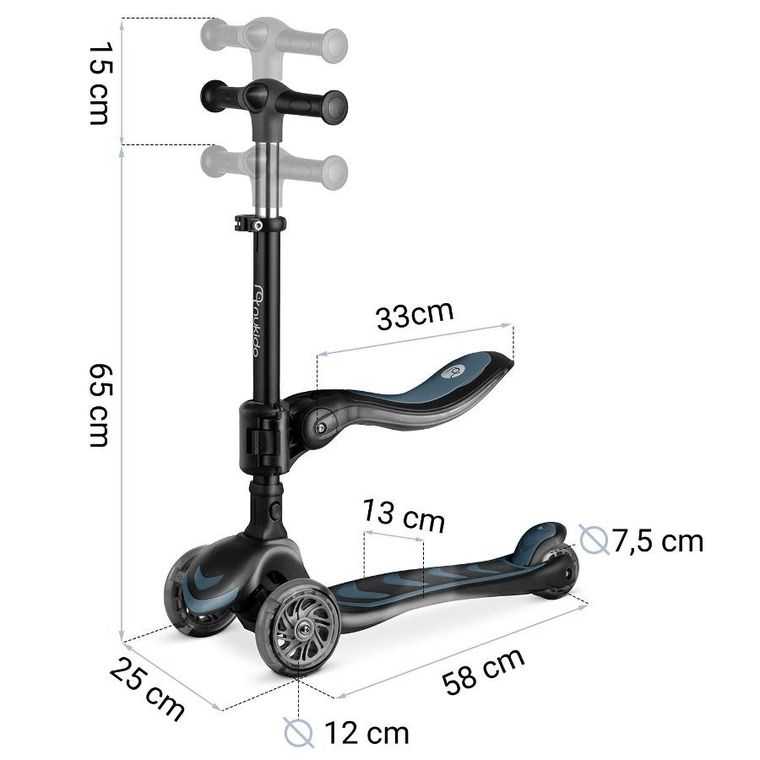 Nukido, Flippo, hulajnoga 3-kołowa, balansowa, z siedziskiem, czarna