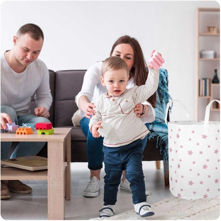 Nukido, kosz na zabawki, biały w gwiazdki