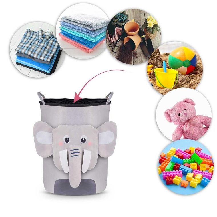 Nukido, kosz na zabawki, szary słonik