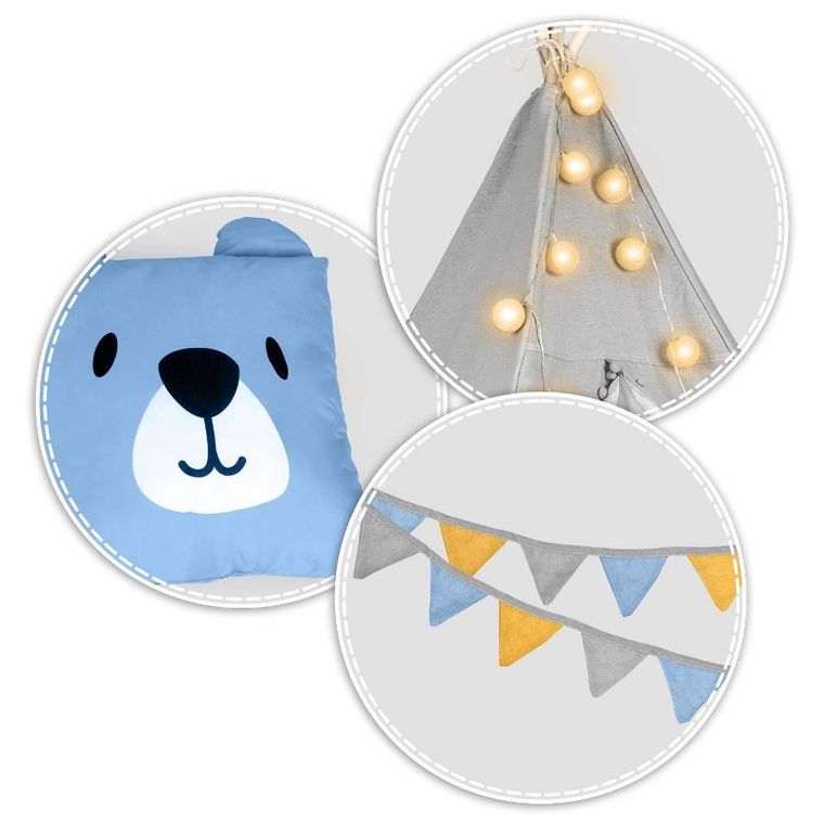 Nukido, namiot tipi dla dzieci ze światełkami, szary