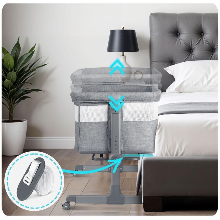 Nukido, NK-243, łóżeczko dostawka, szare