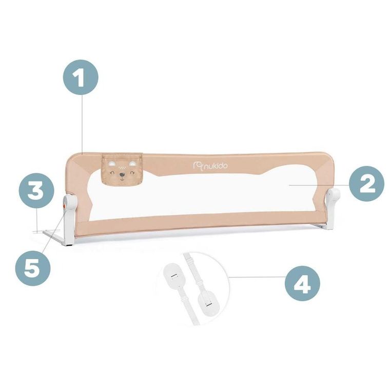 Nukido, osłona zabezpieczająca na łóżko, beżowa, 150-42-35 cm