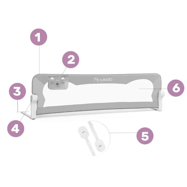 Nukido, osłona zabezpieczająca na łóżko, szara, 150-42-35 cm