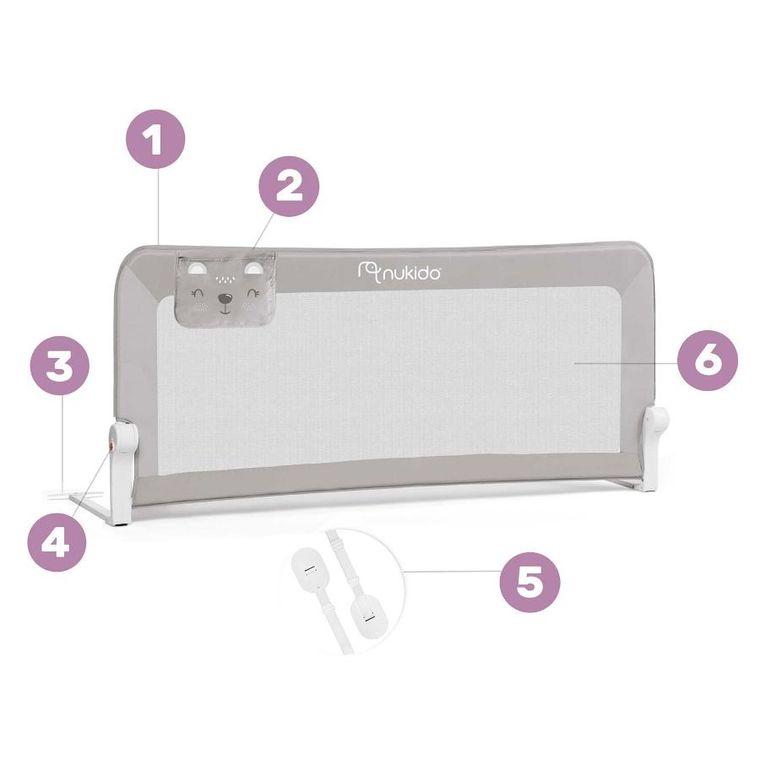 Nukido, osłona zabezpieczająca na łóżko, szara, 150-66-35 cm