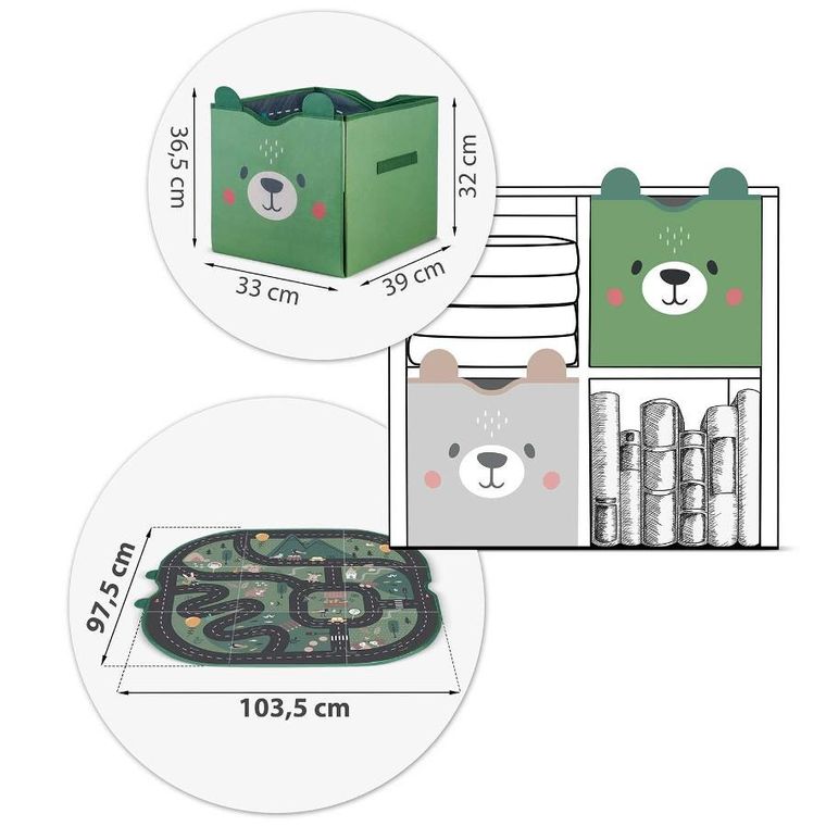Nukido, pojemnik na zabawki i mata, zielony