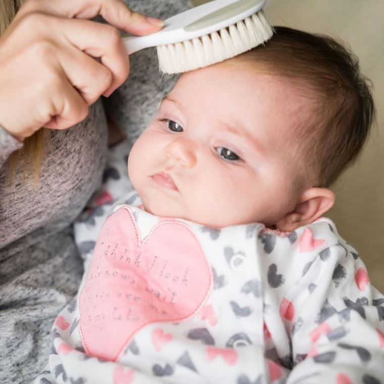 Nuvita, zestaw na ciemieniuchę: szczotka i grzebień, naturalne włosie, sage green