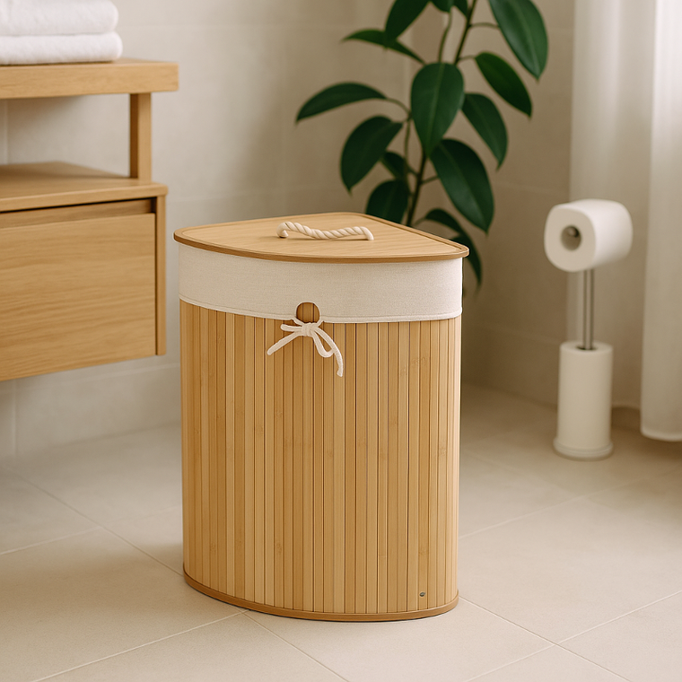 Nuxio, Arco, narożny kosz na pranie, bambus, 60l