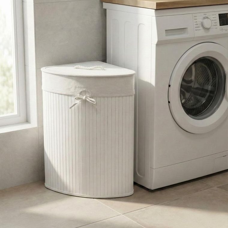 Nuxio, Arco, narożny kosz na pranie, bambus, 60l