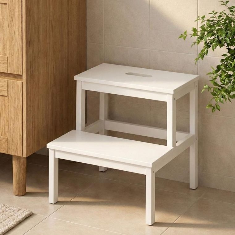 Nuxio, Krok, bambusowy taboret ze schodkiem, 46 cm