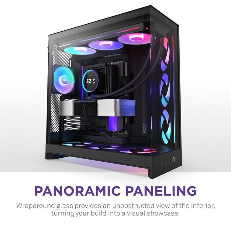 NZXT, obudowa komputerowa z oknem, H9 FLOW RGB+ MIDI TOWER, czarna