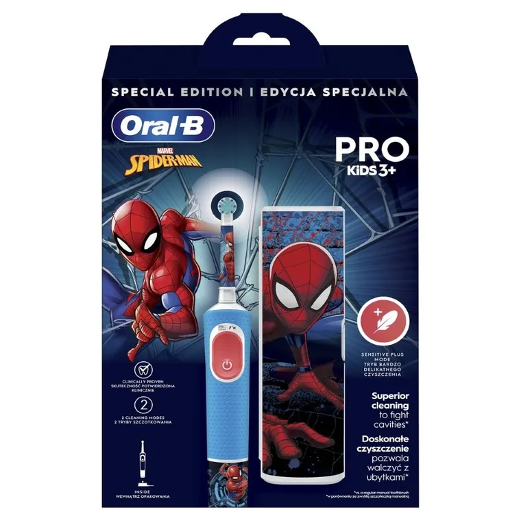 Oral-B, Kids, Spider-Man, zestaw: szczoteczka elektryczna + etui podróżne