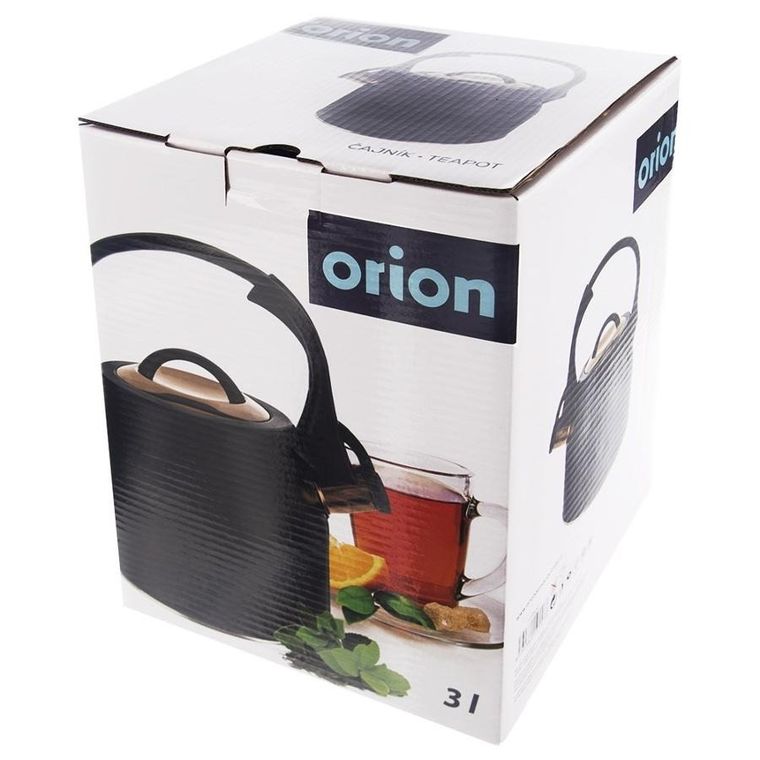 Orion, czajnik z gwizdkiem, stalowy, czarny złoty, 3 l
