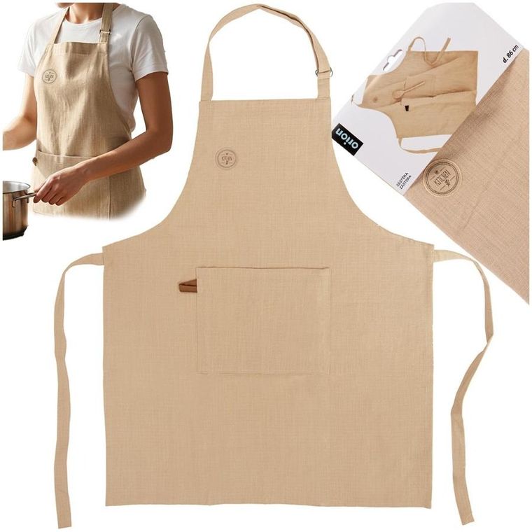 Orion, fartuch kuchenny, bawełniany, wiązany, beżowy