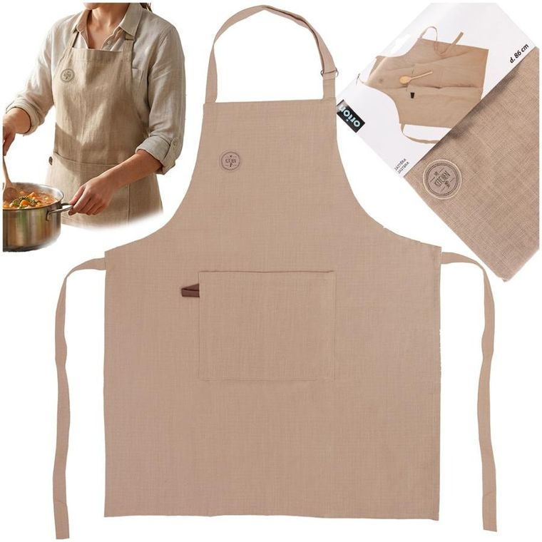 Orion, fartuch kuchenny, bawełniany, wiązany, brązowy