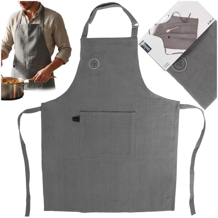 Orion, fartuch kuchenny, bawełniany, wiązany, szary