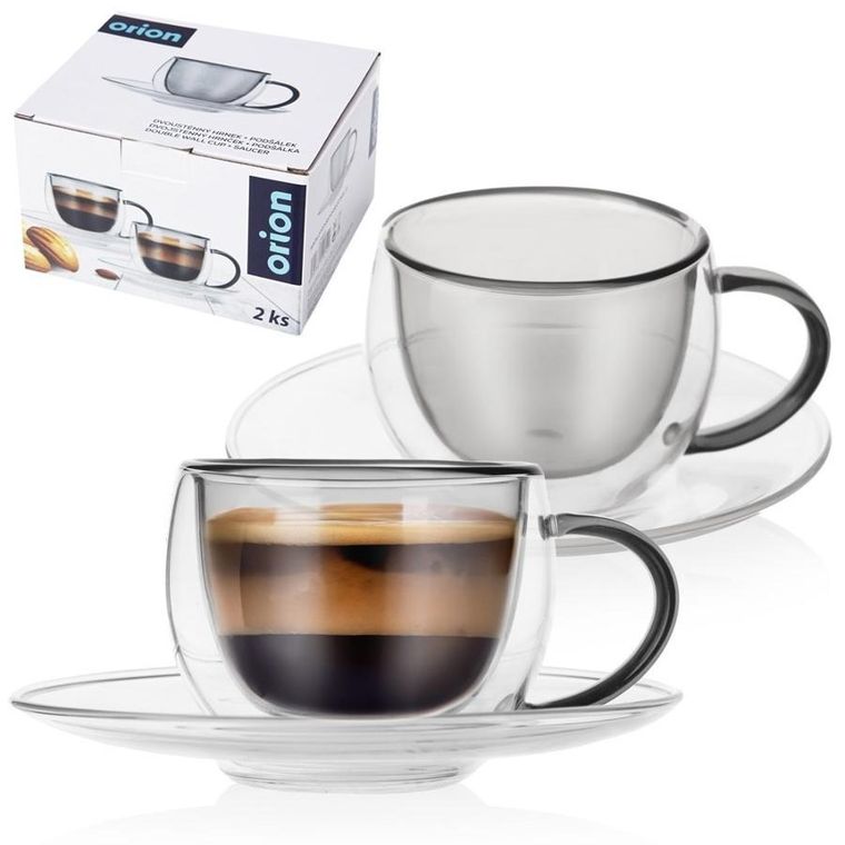 Orion, filiżanki termiczne ze spodkiem z podwójną ścianką, do kawy espresso, Double, 90 ml, 2 szt.