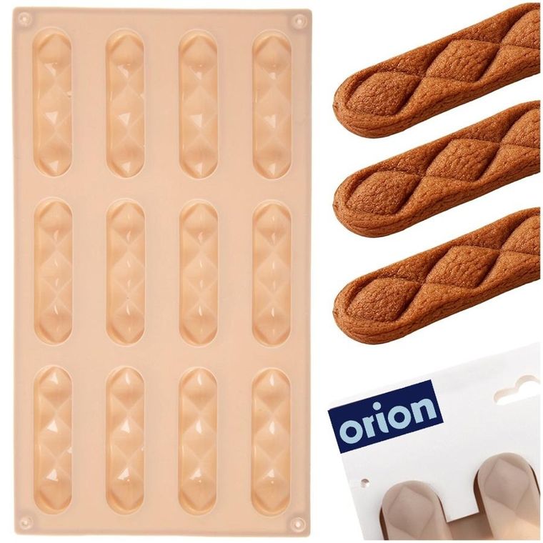 Orion, forma do ciastek i pralin, silikonowa, beżowa, 29,5-17-1,5 cm