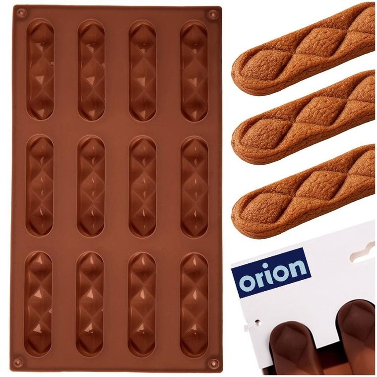Orion, forma do ciastek i pralin, silikonowa, brązowa, 29,5-17-1,5 cm