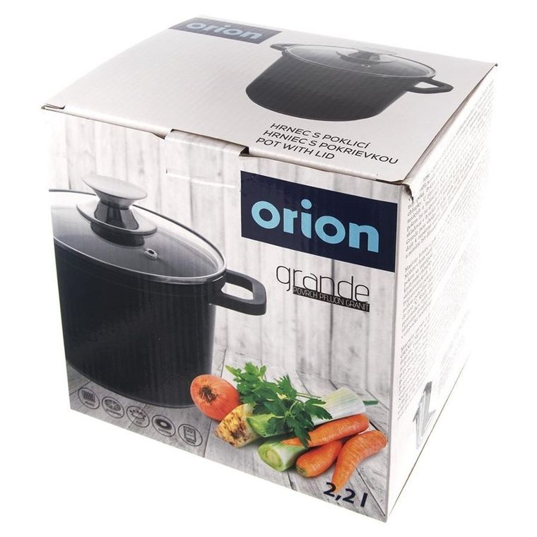 Orion, garnek granitowy ze szklaną pokrywką wysoki, Grande, 2 l